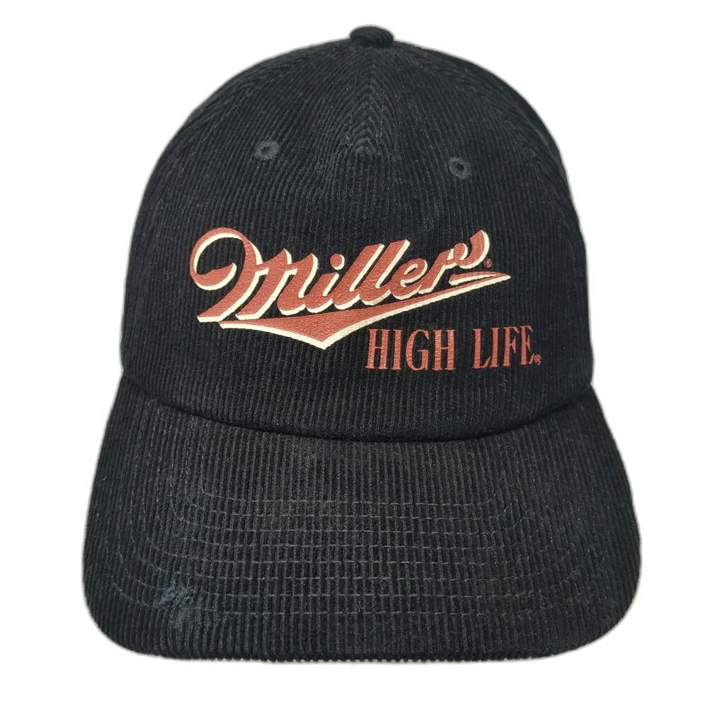 American Needle Miller High Life 5 Panel Black Hat One Size Corduroy Snapback